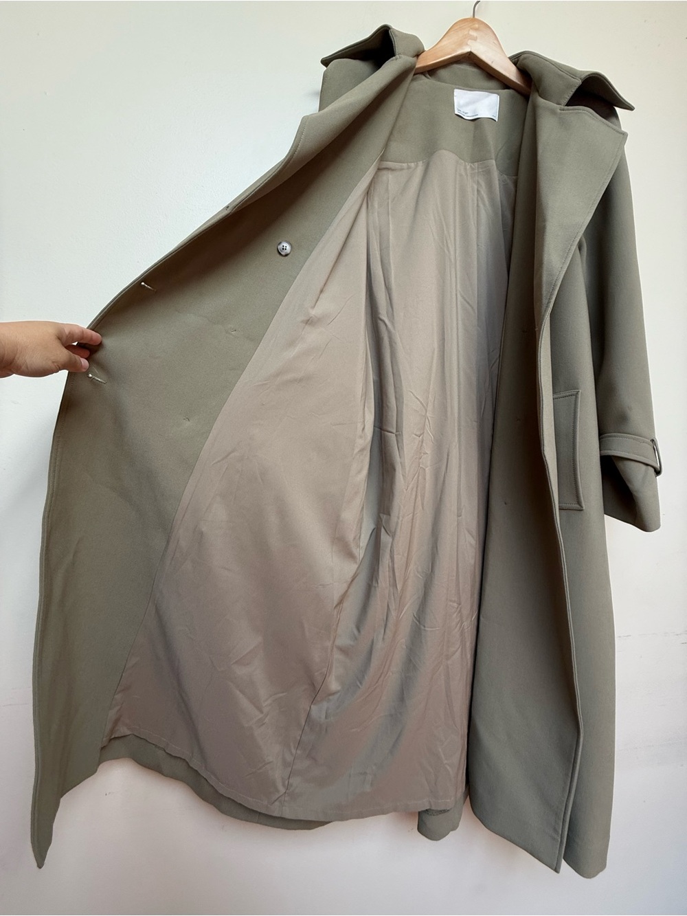 Oak + Fort Oversized Trench Coat Olive Double Breasted Size XS - Picture 8 of 13